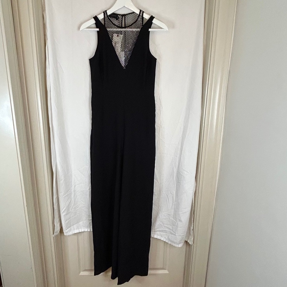 Ted Baker Janvier London Rhinestone Mesh Neck Black‎ Jumpsuit Formal Party NWT